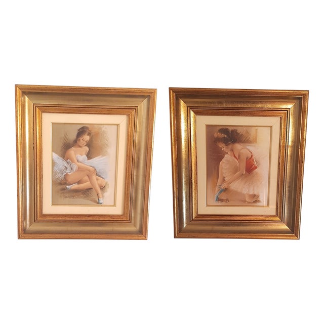 Pittis, Couple of Dancers, 1983, Oil on Canvases, Framed, Set of 2 For Sale