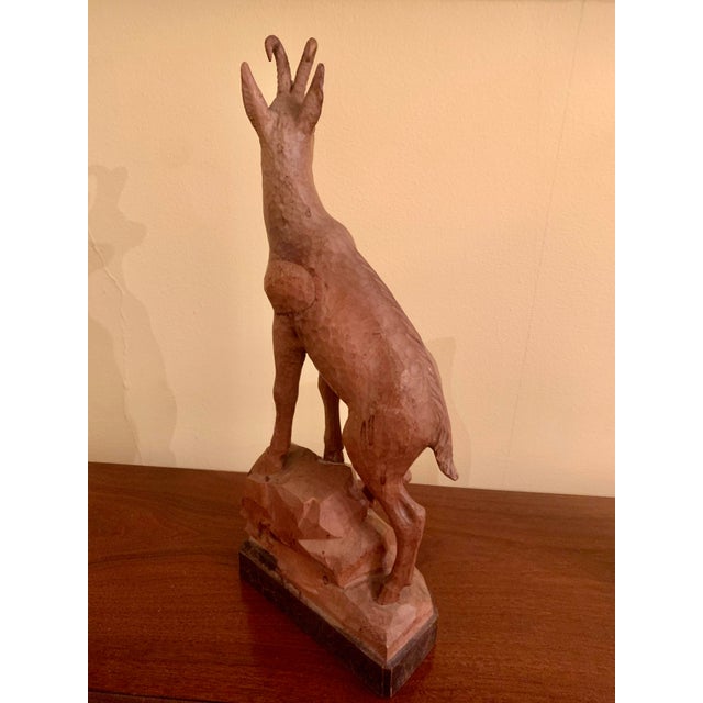Sienna Mid 20th Century Large Black Forest Wooden Chamois Carving For Sale - Image 8 of 13