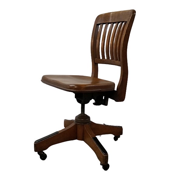 Antique Industrial Banker's Wood Swivel Office Chair Chairish