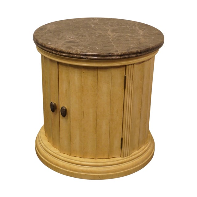 LEXINGTON FURNITURE Cream / Antiqued White Italian Neoclassical Tuscan Style 26" Round Accent Storage End Table w. Granite...
