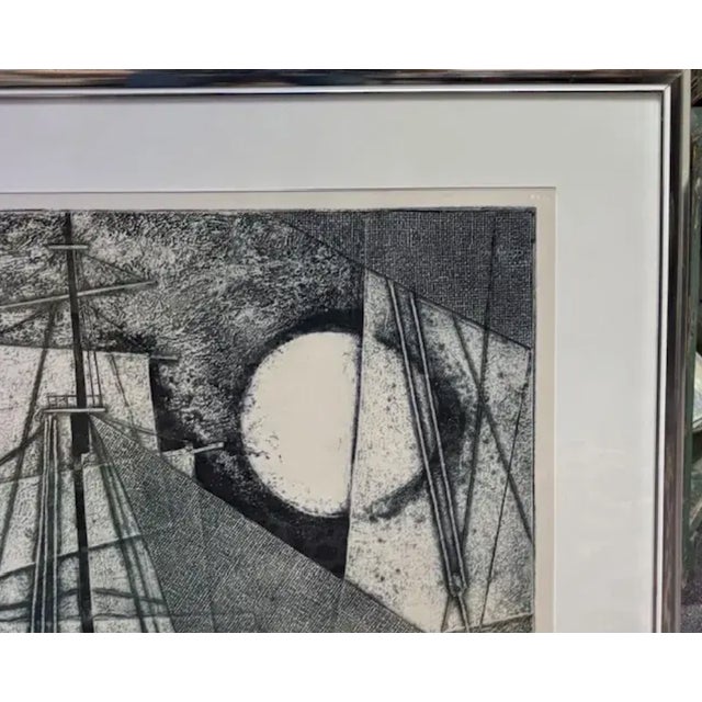 Mid 20th Century Mid Century - Mikulas Kravjansky "The Flying Dutchman" Mixed Media Abstract Etching, 1981. - Signed, Numbered, Titled, Framed For Sale - Image 5 of 9