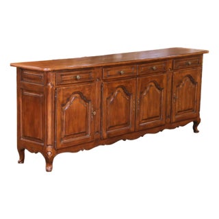 Mid-Century French Louis XV Carved Oak Four-Door Enfilade Buffet With Drawers For Sale