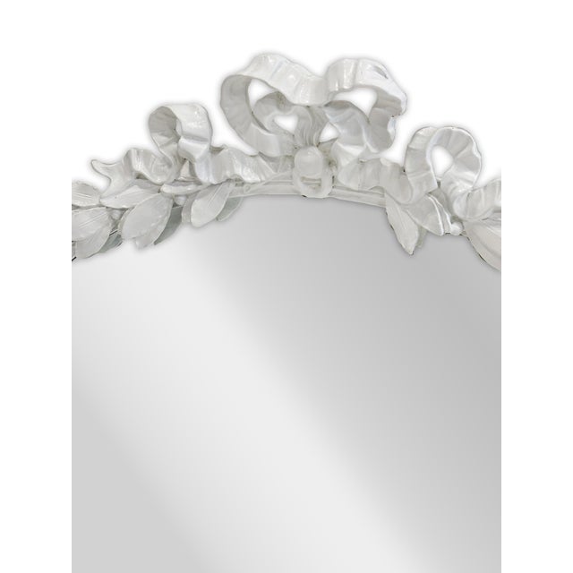 Early 20th Century White Painted Carved Wood Floral Mirror With Bow For Sale - Image 5 of 5
