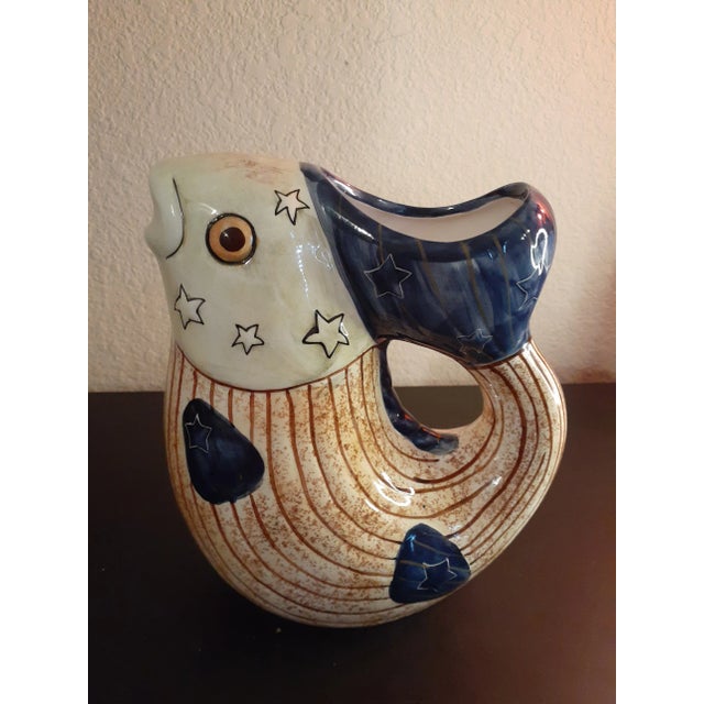 1980s Hand Painted Ceramic Carol Endres Signed Fish Shaped Pitcher For Sale - Image 4 of 7