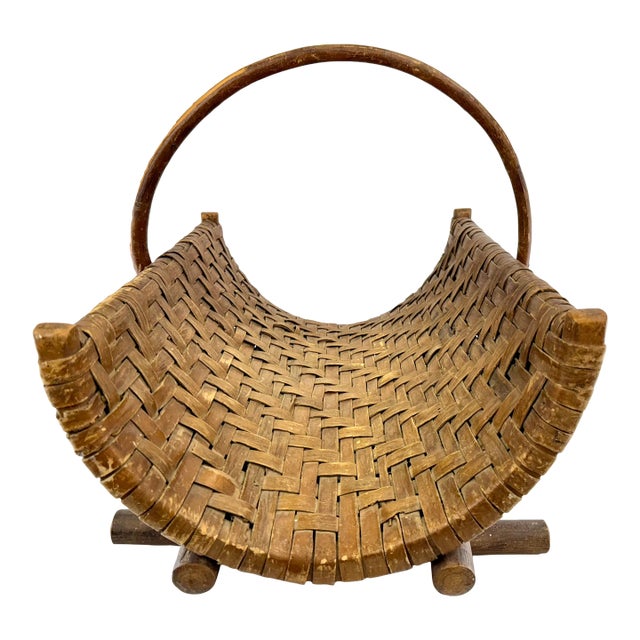 Vintage Late 19th Century Woven Bentwood Log Basket For Sale