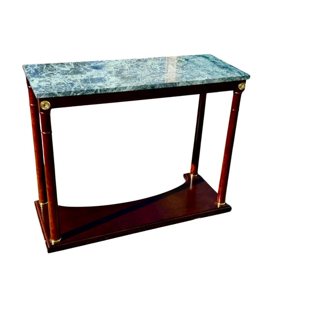 Neoclassical Vintage Regency-Style Console Table With Green Marble Top Attributed to Bombay Company For Sale - Image 3 of 12