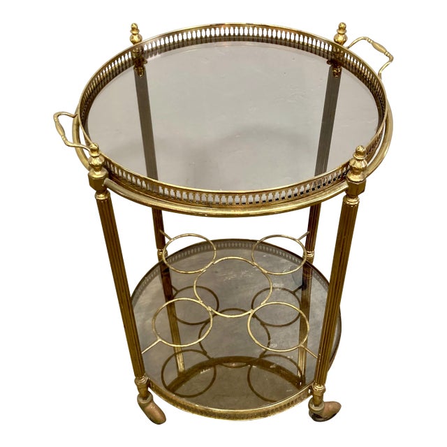 1940s Brass Mid-Century Bar Trolley, in the Style of Maison Jansen For Sale