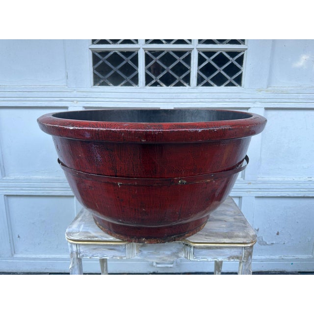 Red Antique Chinese Red Lacquered Wood Bowl For Sale - Image 8 of 11