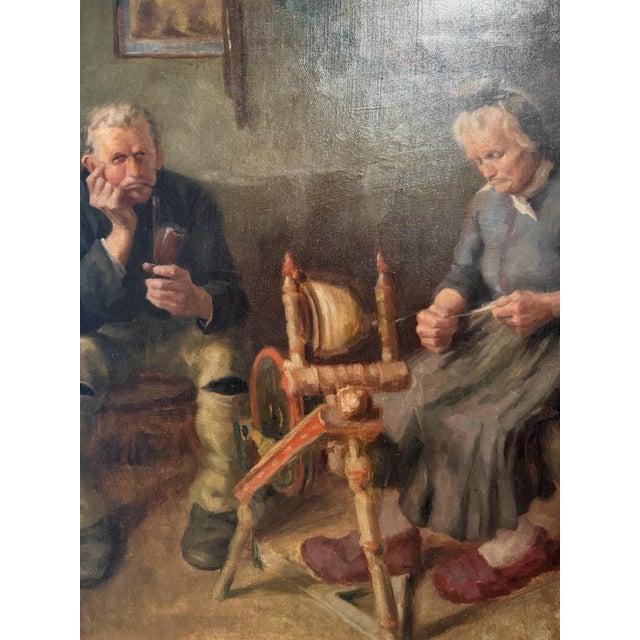 Karl Bauer, Pipe and Spinning Wheel, Oil Painting on Canvas For Sale - Image 11 of 12