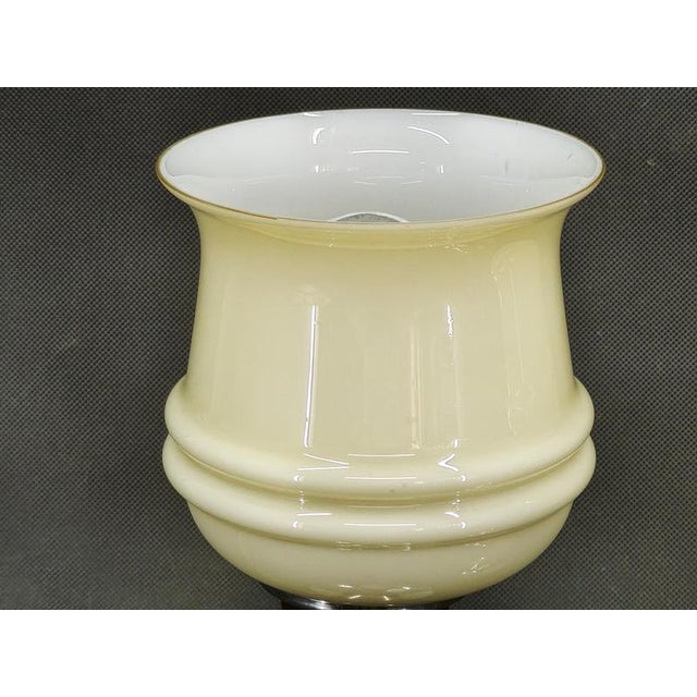Italian Opaline Glass, Wood and Chrome Table Lamps, 1950s, Set of 2 For Sale - Image 6 of 11
