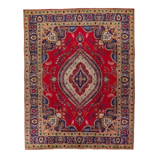 1920s Red Antique Tabriz Handmade Persian Wool Rug With Multicolor Shah Abbasi Desing For Sale