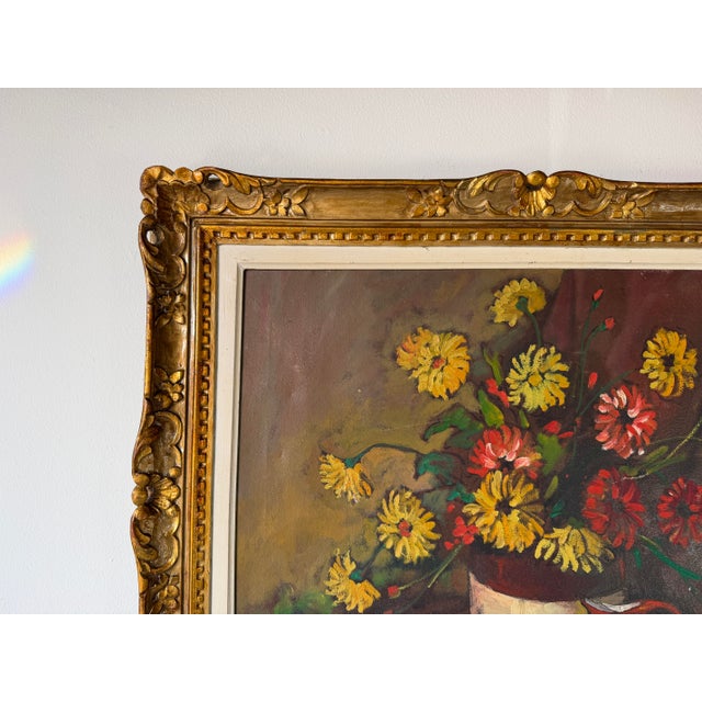 1960s Vintage Tian Impressionist Floral Still Life Oil on Canvas Painting – Ornate Gold Wood Frame For Sale In Miami - Image 6 of 12