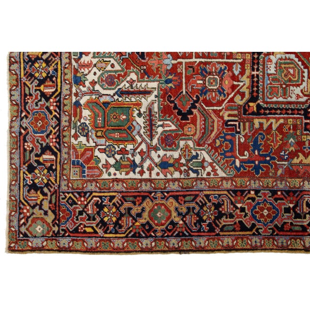 Room Size Antique Persian Heriz Wool Rug With Multicolor Medallion Design For Sale In New York - Image 6 of 9