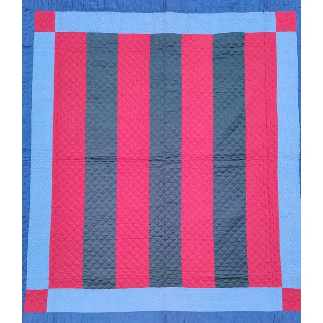 This amazing early Amish Lancaster County, Pennsylvania all wool bars quilt is in fine condition.Note the red & blue bars...