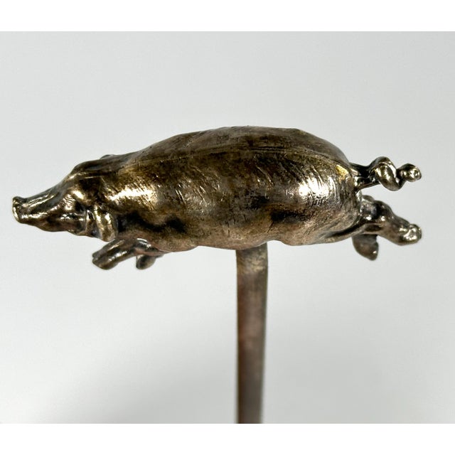 Metal Antique French Silver Plate Pig Skewer: Figural Food Hatelet Skewer For Sale - Image 7 of 10