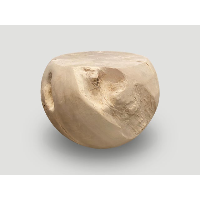 Beige Andrianna Shamaris Bleached Teak Wood Drum Side Table For Sale - Image 8 of 18
