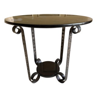 Art Deco Edgar Brandt Style Wrought Iron Black Marble Tulip Side Table - 1 of 2 For Sale