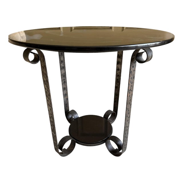 Art Deco Edgar Brandt Style Wrought Iron Black Marble Tulip Side Table - 1 of 2 For Sale