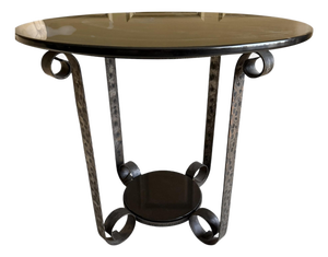 Art Deco Edgar Brandt Style Wrought Iron Black Marble Tulip Side Table - 1 of 2