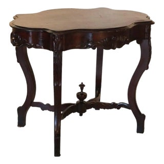 Antique Carved Flame Mahogany Turtle Top Table C1880 For Sale