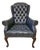 Vintage Blue Leather Chesterfield Wingback Chair For Sale