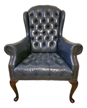 Vintage Blue Leather Chesterfield Wingback Chair