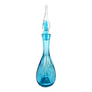 1960's Hand Blown Blue Glass Bischoff Decanter With Encased Flame Stopper