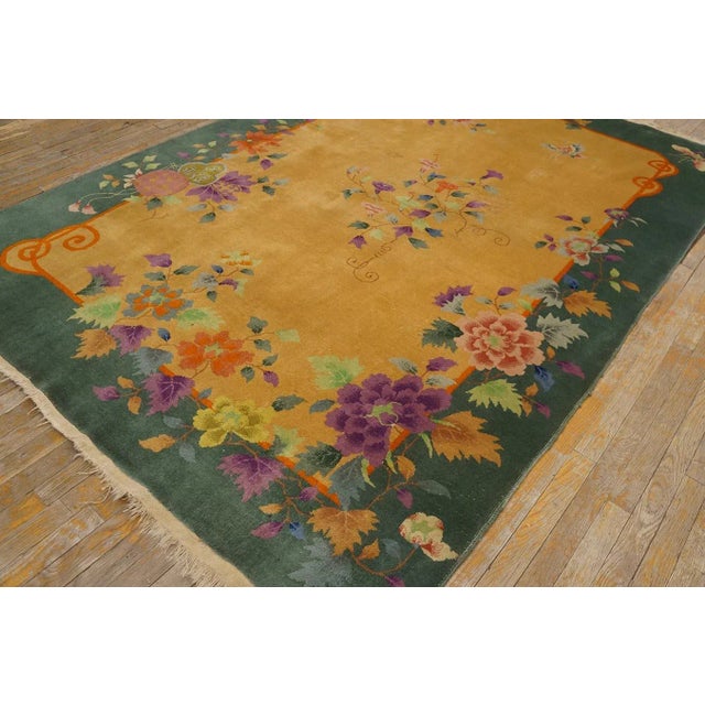1920s Orange Apricot Floral Modern Antique Chinese Art Deco Carpet 5'10" X 8'3" Knotted Wool Rug For Sale - Image 10 of 12