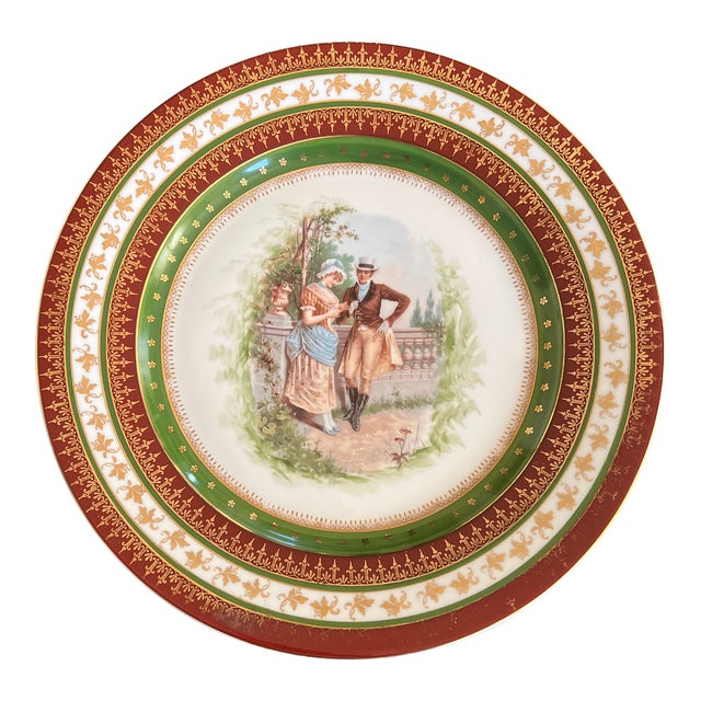Antique Vienna Cabinet Plate Features Courting Couple For Sale