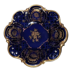 1970s Reichenbach German Echt Kobalt & 22ct. Gold Gilded PorcelainServing Bowl