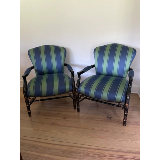 Ralph Lauren Home Lacquered Chinoiserie Upholstered Armchairs - Set of 2 For Sale - Image 10 of 10
