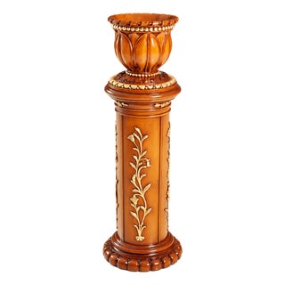 Italian Pedestal Column With Gold Leaf Planter For Sale