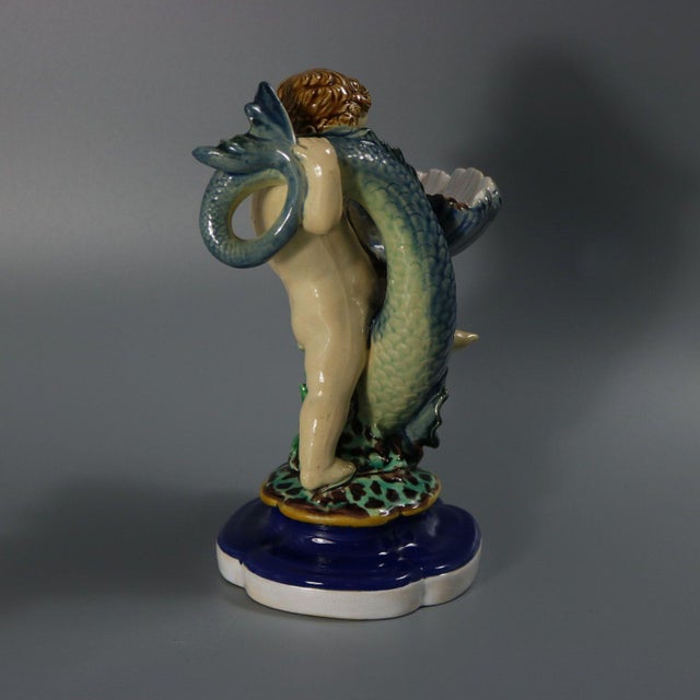 Mid 19th Century Minton Majolica Boy and Dolphin Salt For Sale - Image 5 of 12