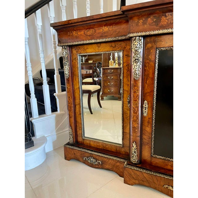 Large Antique Victorian Inlaid Floral Marquetry Burr Walnut Ormolu Mounted Credenza, 1850s For Sale - Image 10 of 18