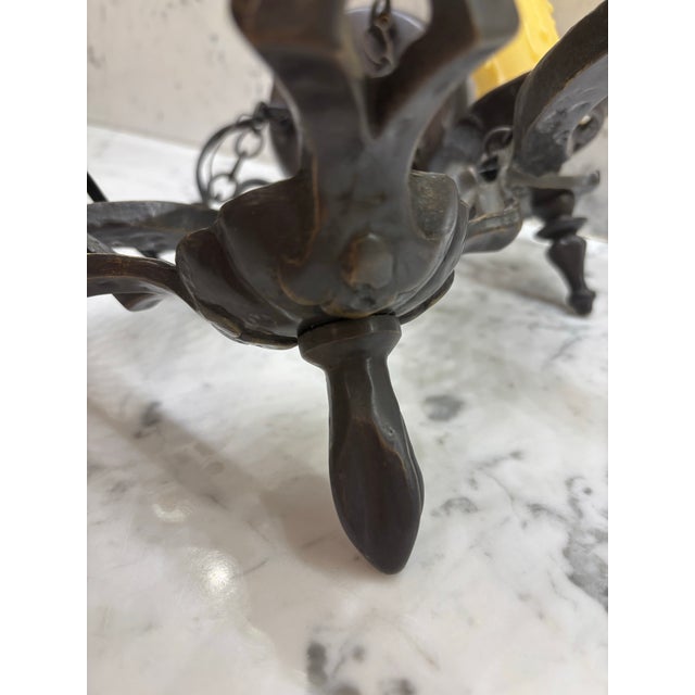 Early 20th Century Early 20th Century A Pair of San Pettrini Cast Iron Chandeliers in Oil Rubbed Bronze Finish. For Sale - Image 5 of 12