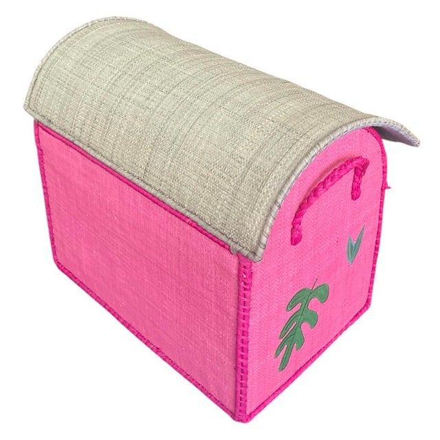 Handmade Madagascar Woven Raffia Toucan Children's Toy Box & Storage Trunk For Sale In West Palm - Image 6 of 12