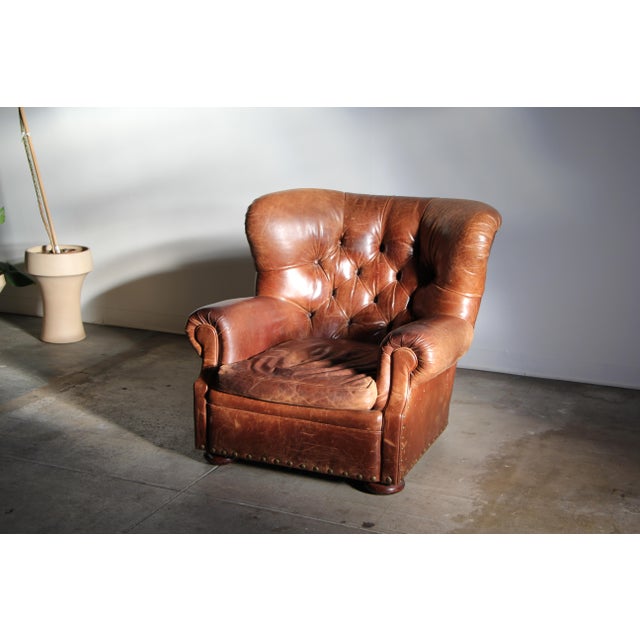 Ralph Lauren Distressed Leather Writer's Chair & Ottoman Chairish