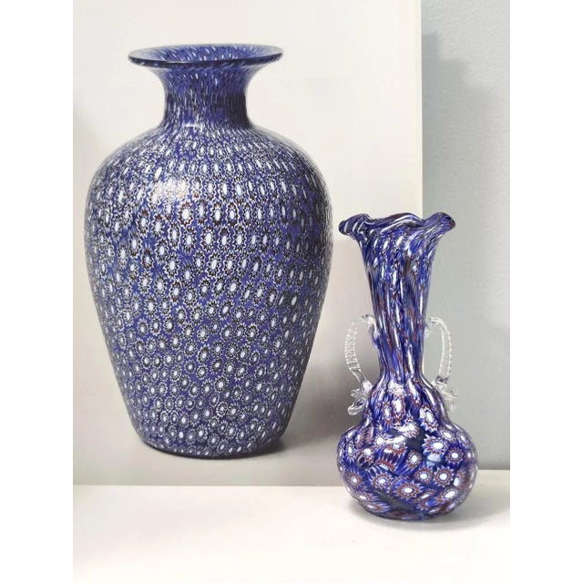 Vintage Blue Murano Glass Vase with Murrines attributed to Fratelli Toso, Italy, 1960s For Sale - Image 4 of 16