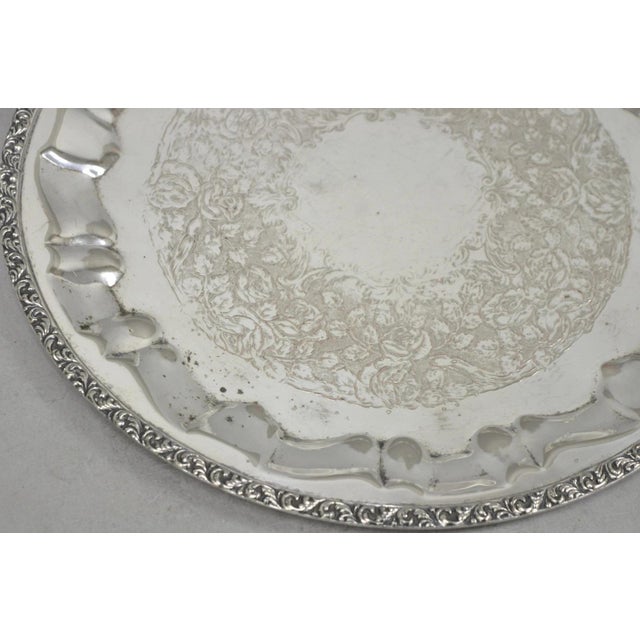 Silver Vintage Victorian Silver Plated Round Twin Handle Bar Serving Platter Tray For Sale - Image 8 of 12