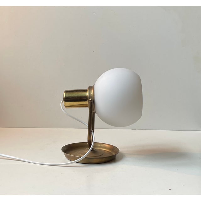 White Vintage Scandinavian Brass Wall Lamp with Opaline Sphere, 1970s For Sale - Image 8 of 13
