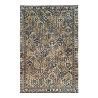 1960s Gold Color, Wool Hand Knotted, Vintage Persian Bakhtiar With Garden Patch Design Distressed, Rug For Sale