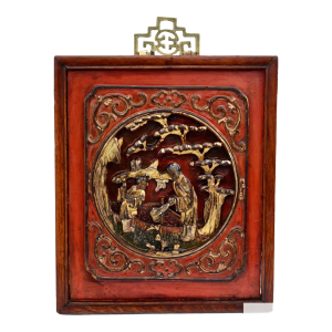 Antique Rectangular Chinese Carved Figural Wall Plaque W/Brass Hanger