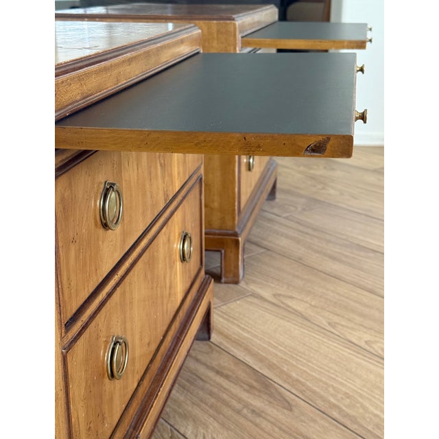 Drexel Heritage Pair of 1970s Drexel Heritage Hollywood Regency Burlwood & Brass Nightstands For Sale - Image 4 of 10