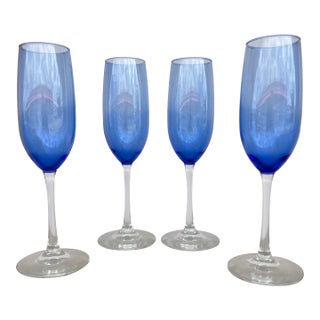Vintage Blue Flute Champagne Glasses by Libby - Set of 4 For Sale