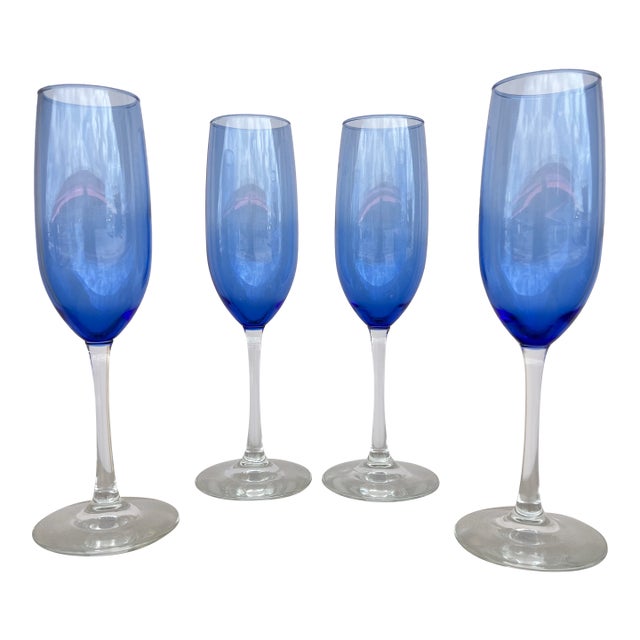 Vintage Blue Flute Champagne Glasses by Libby - Set of 4 For Sale