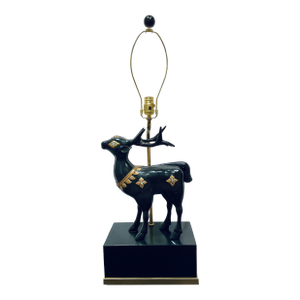 Maitland-Smith Modern Art Deco Inspired Black and Gold Faithful Not Fawning Table Lamp
