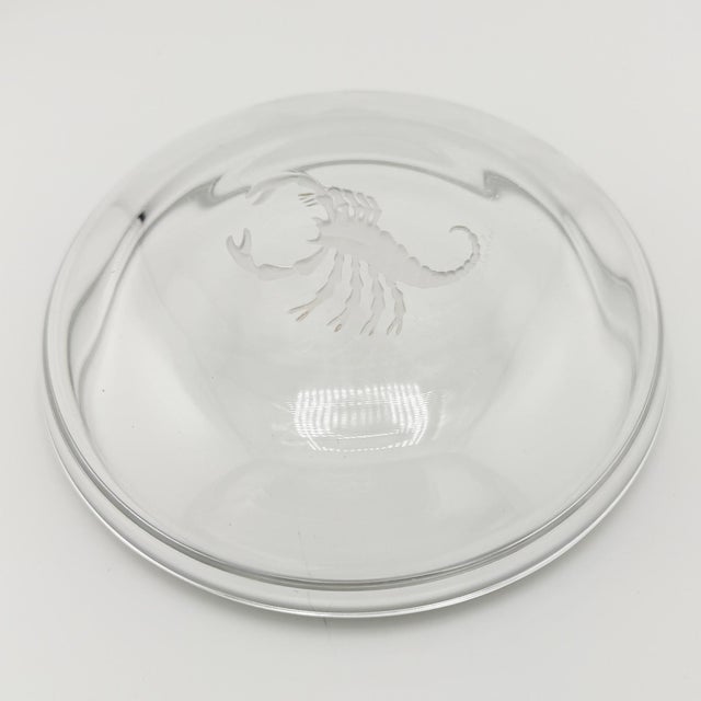 Transparent Mid 20th Century Val Saint Lambert Crystal Scorpio Dish or Ashtray With Etched Scorpion Motif For Sale - Image 8 of 10