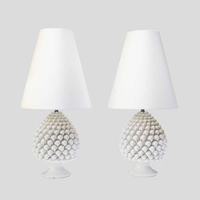 Vintage Pine Cone Shaped White Ceramic Table Lamps, 1960s, Set of 2 For Sale - Image 15 of 15