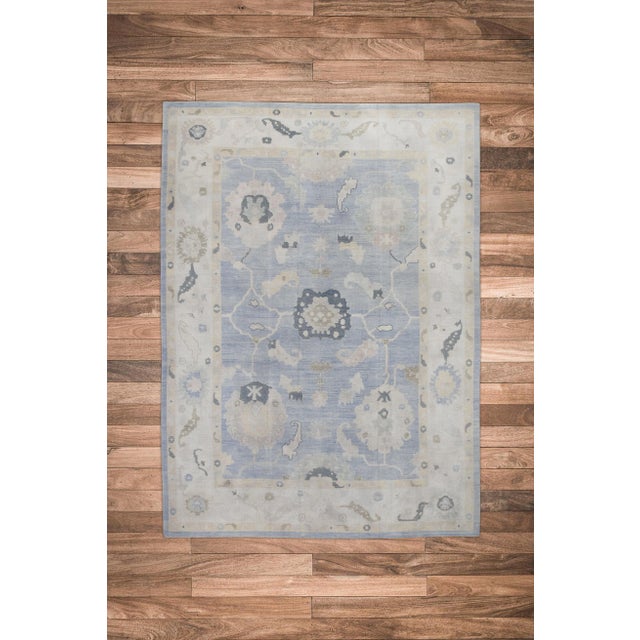 Textile Blue Handwoven Turkish Oushak Rug 10'5" X 14'4" For Sale - Image 7 of 7