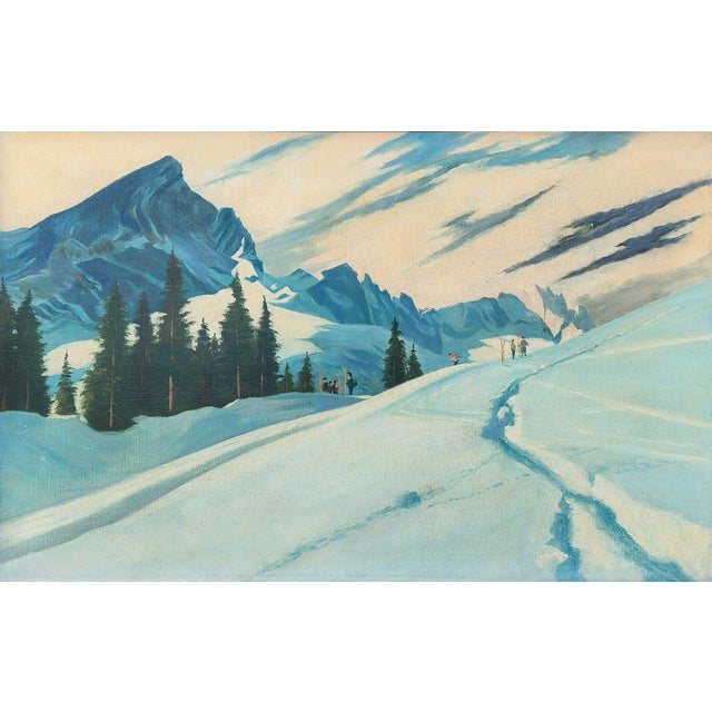 Skiers in Garmisch, Alpspitze – Adalbert von Wex Period: Early 1900s Provenance: Munich, Bavaria Artist: Adalbert von Wex...